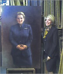 Ann Fader with Madeleine Albright at portrait unveiling
